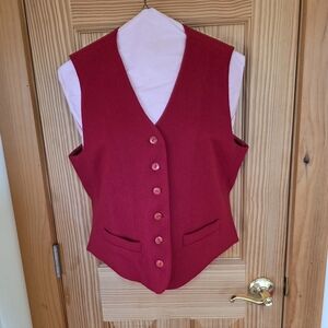 Vintage L.L. Bean Wool/Cashmere Blend Red Button Vest.  Size S